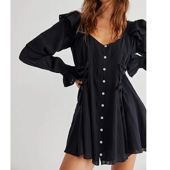 Free people In The Mood For Frills Mini Dress black sz M - Picture 1 of 7